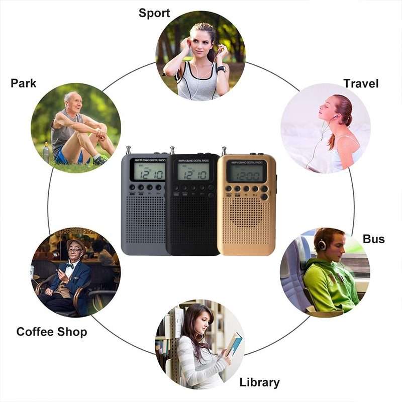 HRD-104 Mini Portable FM + AM Two Band Radio with Loudspeaker(Black)