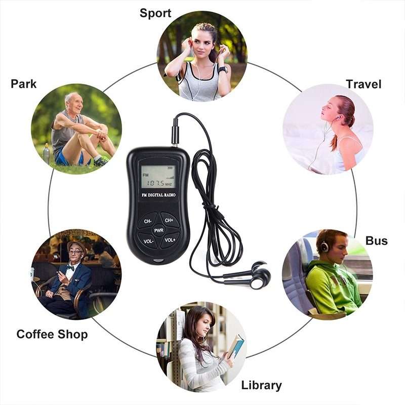 HRD-107 DSP Digital Display Portable Stereo FM Radio with Headset(Black)