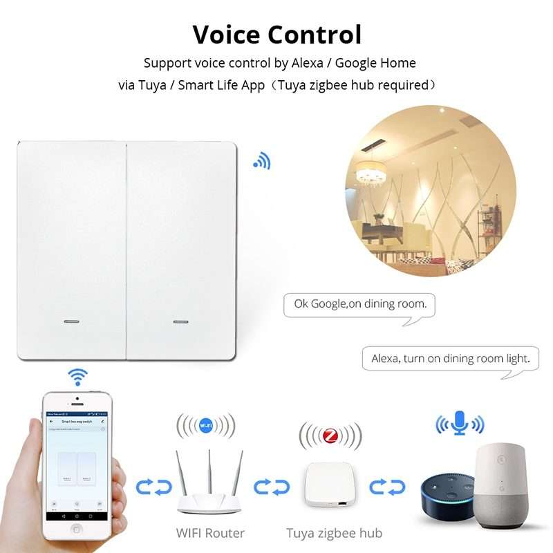 2 Buttons Intelligent Switch Smart Wall Switch (White)