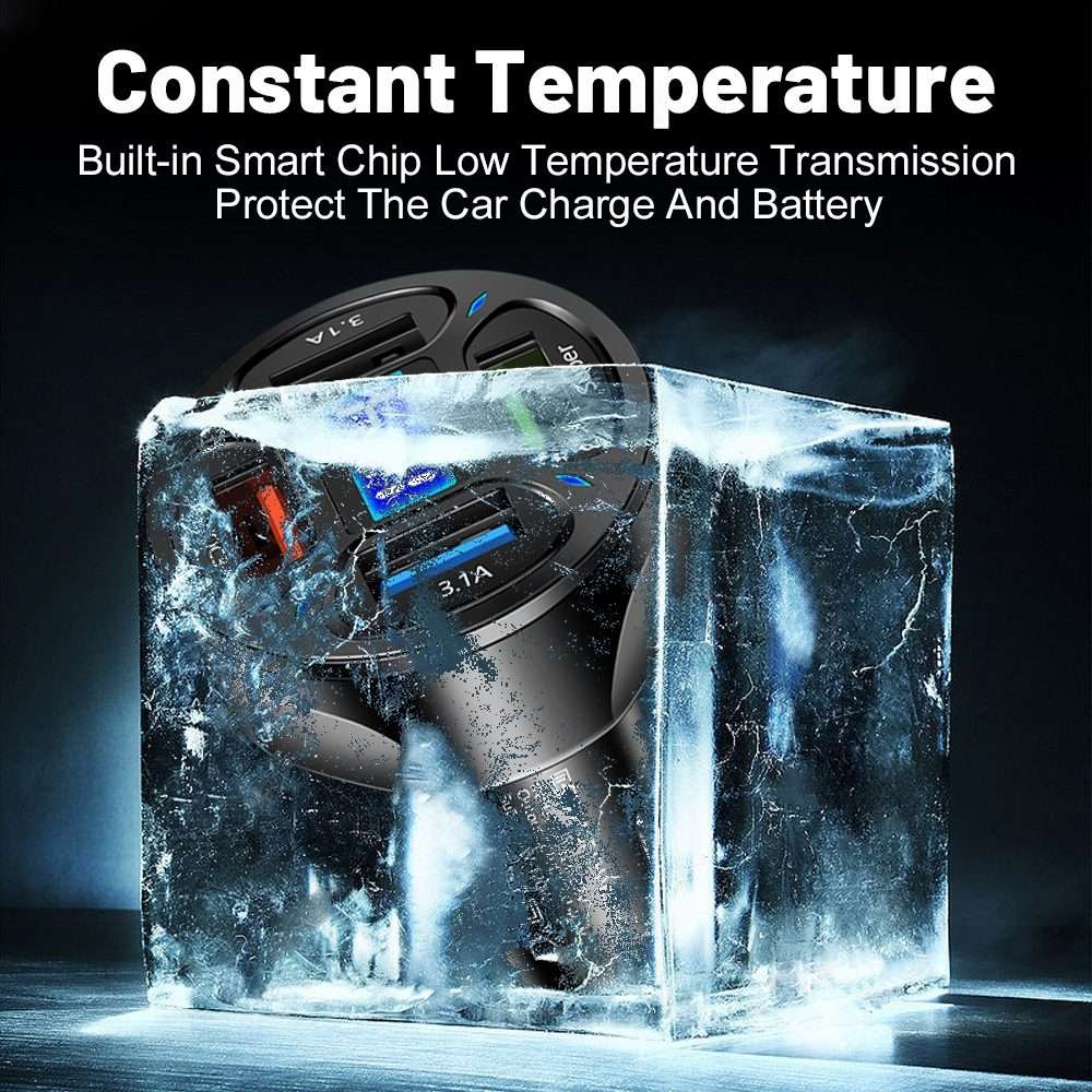 66W 4 in 1 Digital Display Fast Charging Car Charger with Voltmeter (Black)