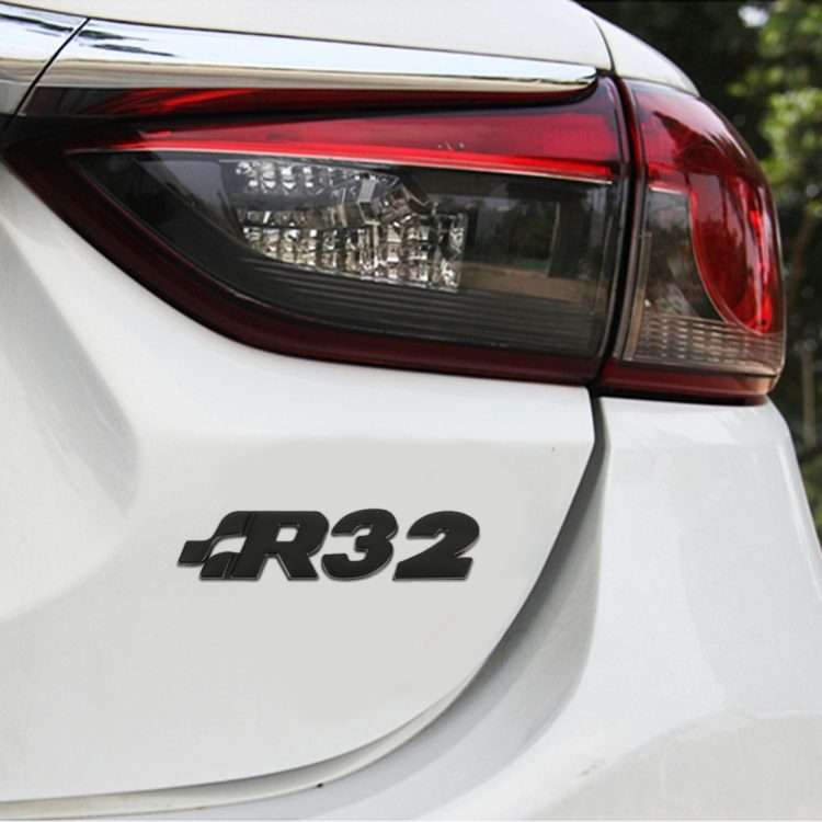 Car R32 Pattern 3D Metal Personalized Decorative Stickers, Size: 10.5 x 3 x 0.5cm (Black)