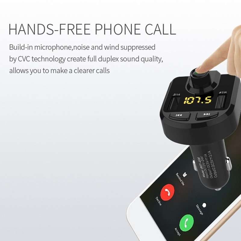 Bluetooth FM Transmitter Wireless In-Car Radio Adapter Music Player Hands-Free Calling Car Kit