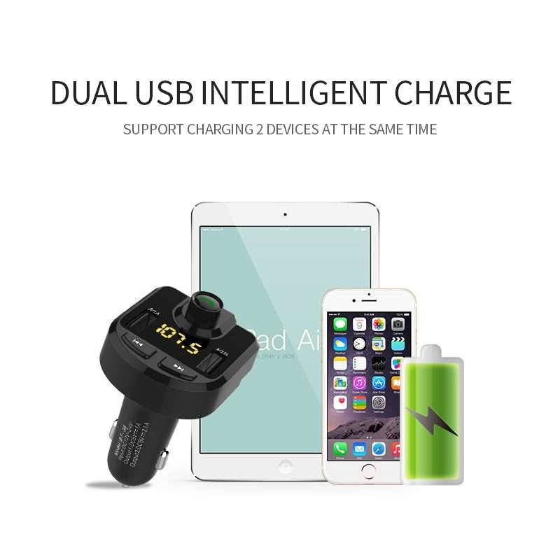 Bluetooth FM Transmitter Wireless In-Car Radio Adapter Music Player Hands-Free Calling Car Kit