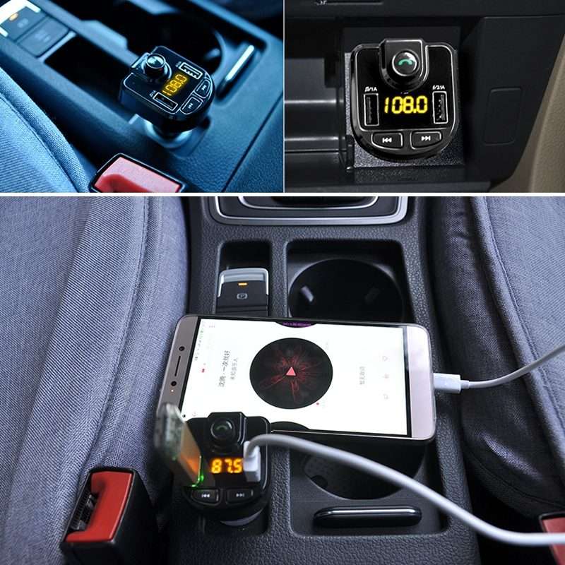 Bluetooth FM Transmitter Wireless In-Car Radio Adapter Music Player Hands-Free Calling Car Kit