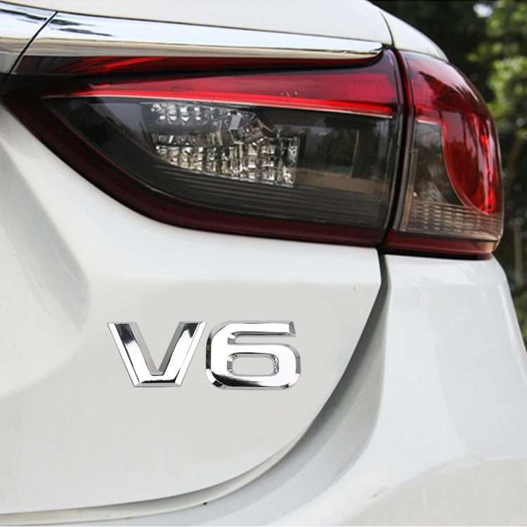 V6 Shape Car Metal Body Decorative Sticker(Silver)