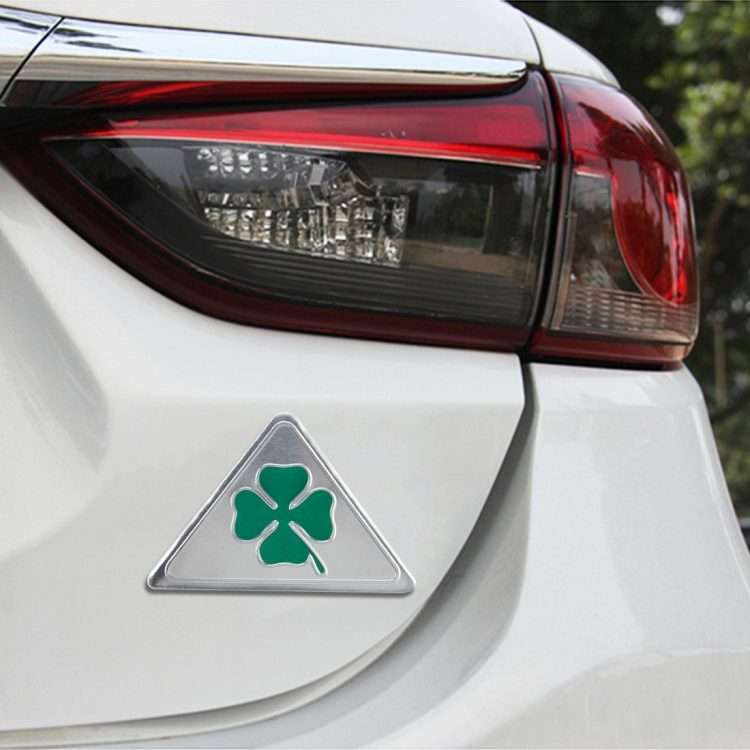 Four Leaf Clover Herb Luck Symbol Aluminum Slim Triangle Badge Emblem Labeling Sticker Styling Car