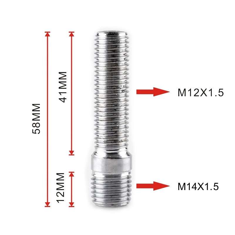 20 PCS 5.8cm Universal Car Modification Extended Wheels Stud Conversion M14x1.5 to M12x1.5 Screw A