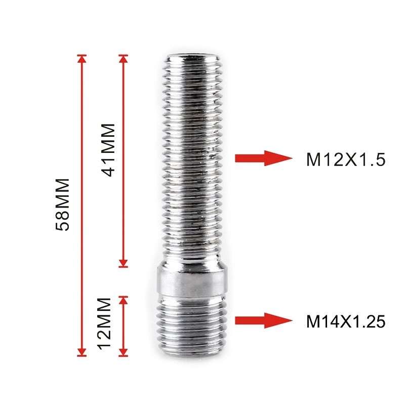 20 PCS 5.8cm Universal Car Modification Extended Wheels Stud Conversion M14x1.25 to M12x1.5 Screw