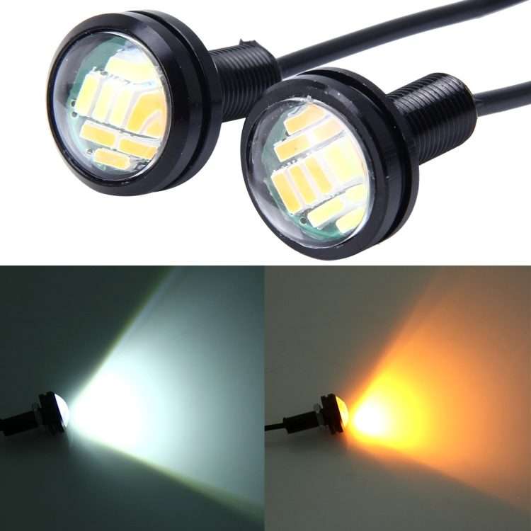 2 PCS 2W Car Auto Eagle Eyes Fog Light Turn Light with 12 SMD-4014 LED ... (White + Yellow Light)