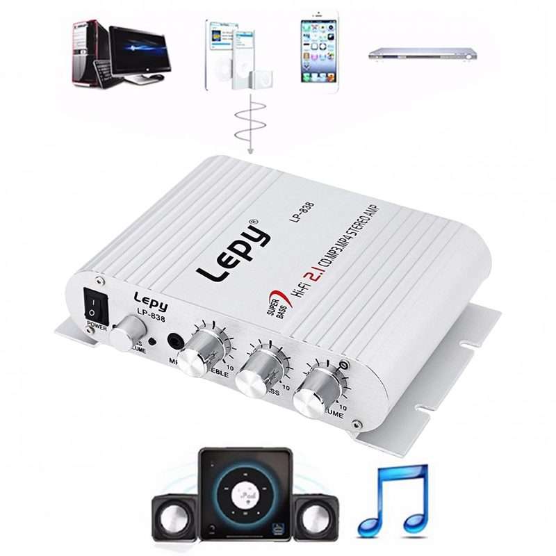 Car 2.1CH HIFI Subwoofer Amplifier Audio, Support MP3(Silver)