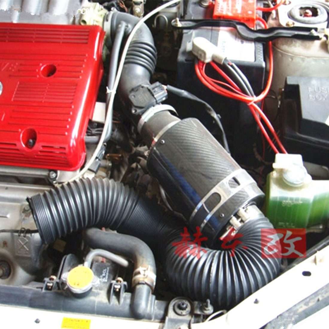 Car Auto Universal Tube Air Filter Adjustable Cold Air Injection Intake System Pipe With ... (Red)