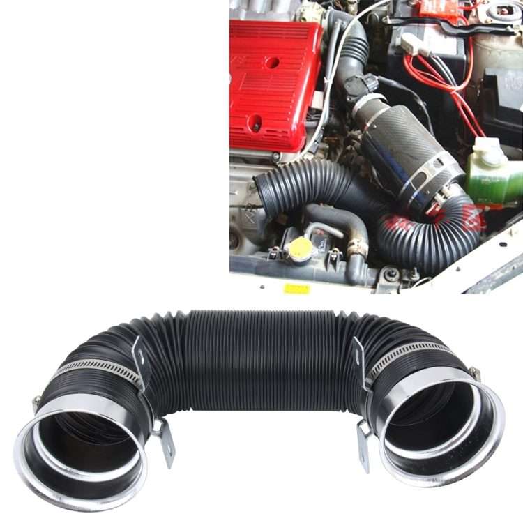 Car Auto Universal Tube Air Filter Adjustable Cold Air Injection Intake System Pipe W ... (Silver)