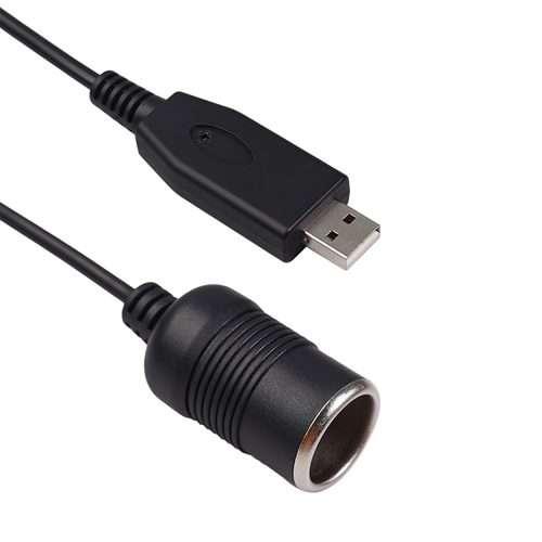 Car Converter USB Port to Car Cigarette Lighter Socket Female 5V to 12V Boost Power Ad ... (Black)