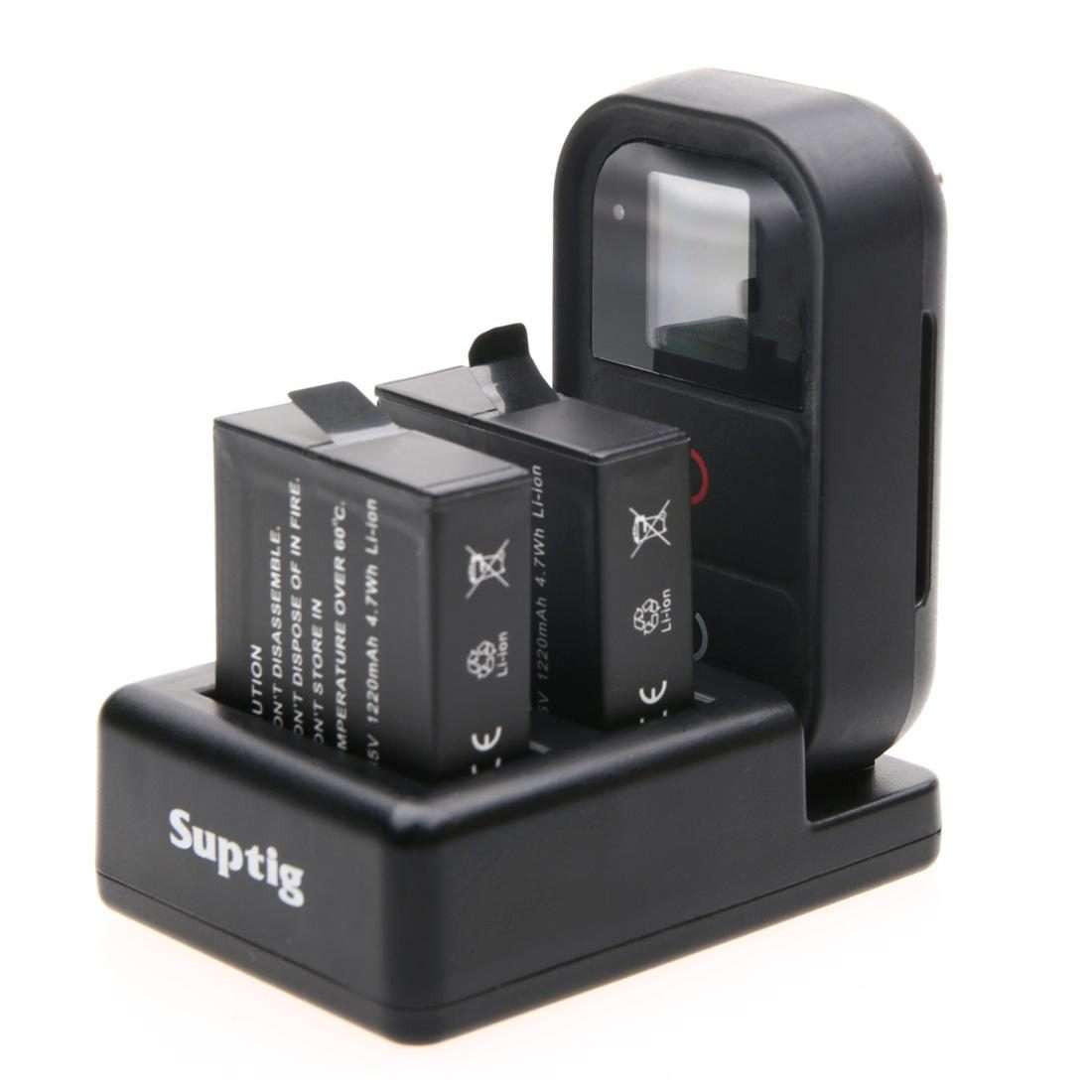 Dual Batteries Charger + Remote Control Charger with USB Cable for GoPro HERO7 Black ... (Black)