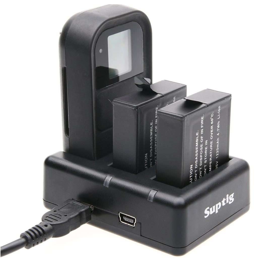 Dual Batteries Charger + Remote Control Charger with USB Cable for GoPro HERO7 Black ... (Black)