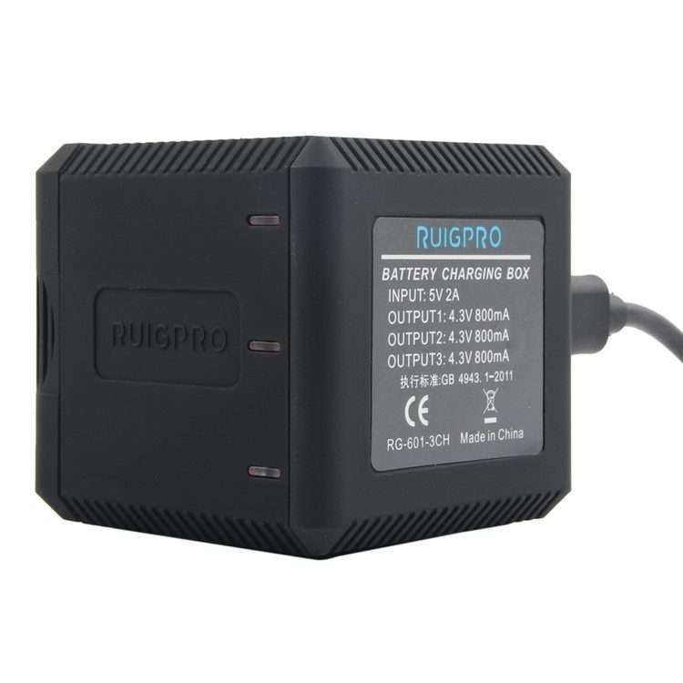 RUIGPRO USB Triple Batteries Housing Charger Box with USB Cable & LED Indicator Light ... (Black)