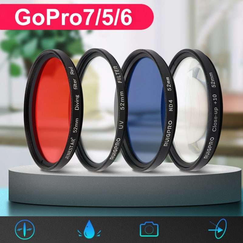 RUIGPRO for GoPro HERO 7/6 /5 Professional 52mm ND4 Lens Filter with Filter Adapter Ring & Lens Ca