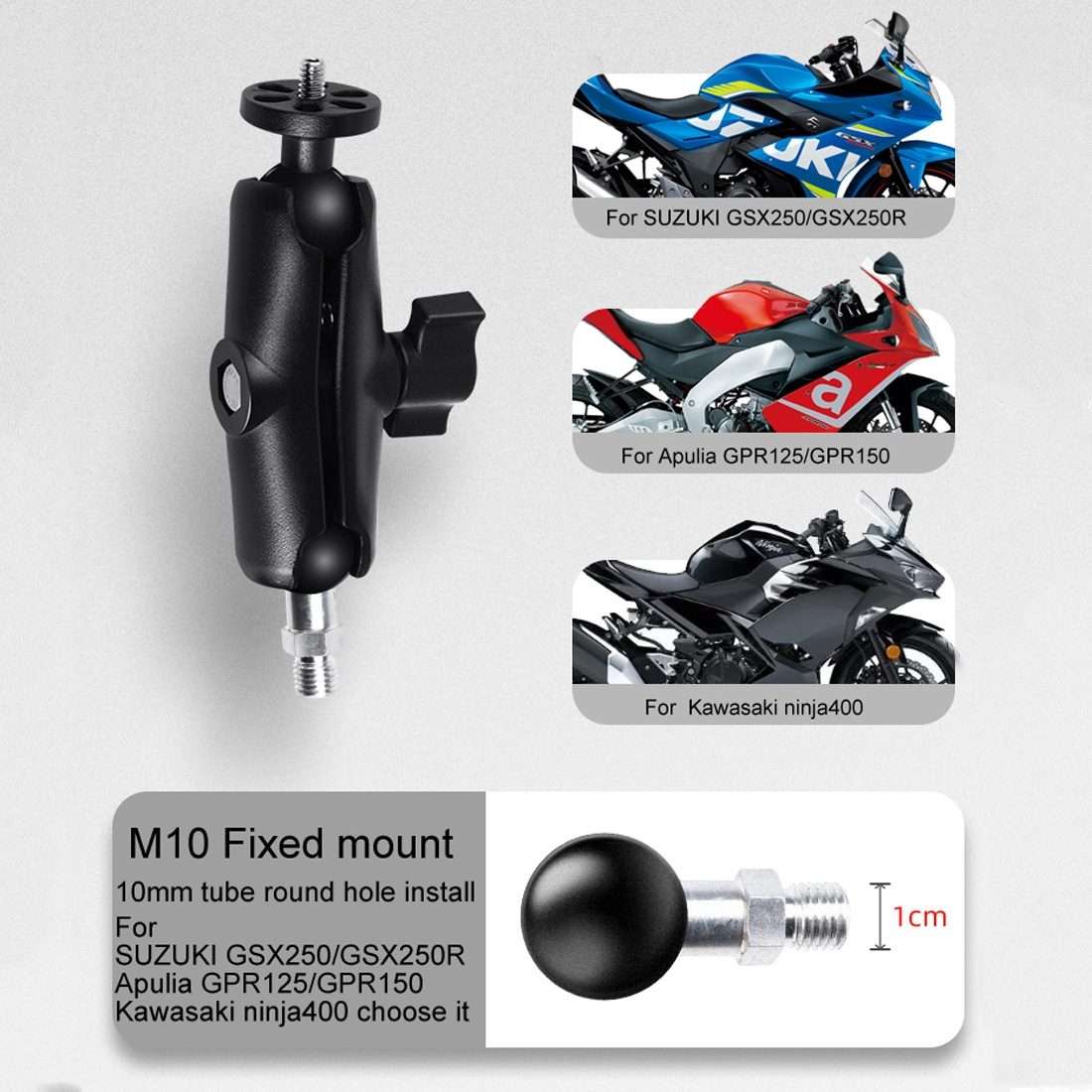 M10 9cm Connecting Rod Fixed Motorcycle Mount Holder with Tripod Adapter & Screw for G ... (Black)
