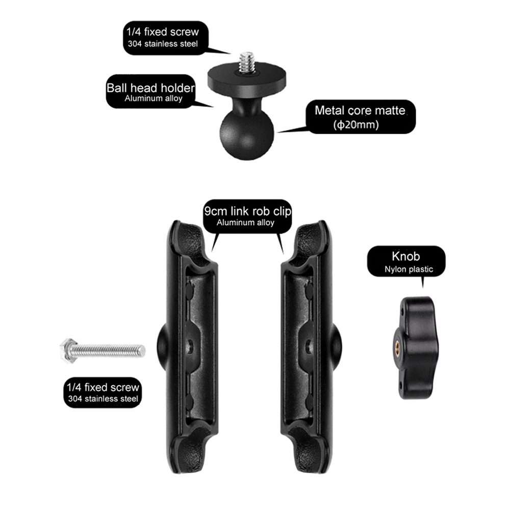 9.0cm Connecting Rod 20mm Ball Head Motorcycle Rearview Mirror Screw Hole Fixed Mount ... (Black)