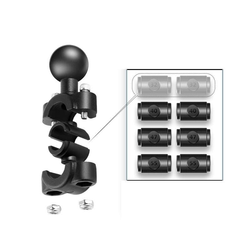 25mm Ball Head Motorcycle Rearview Mirror Fixed Mount Holder with 4 Styles Gaskets for ... (Black)