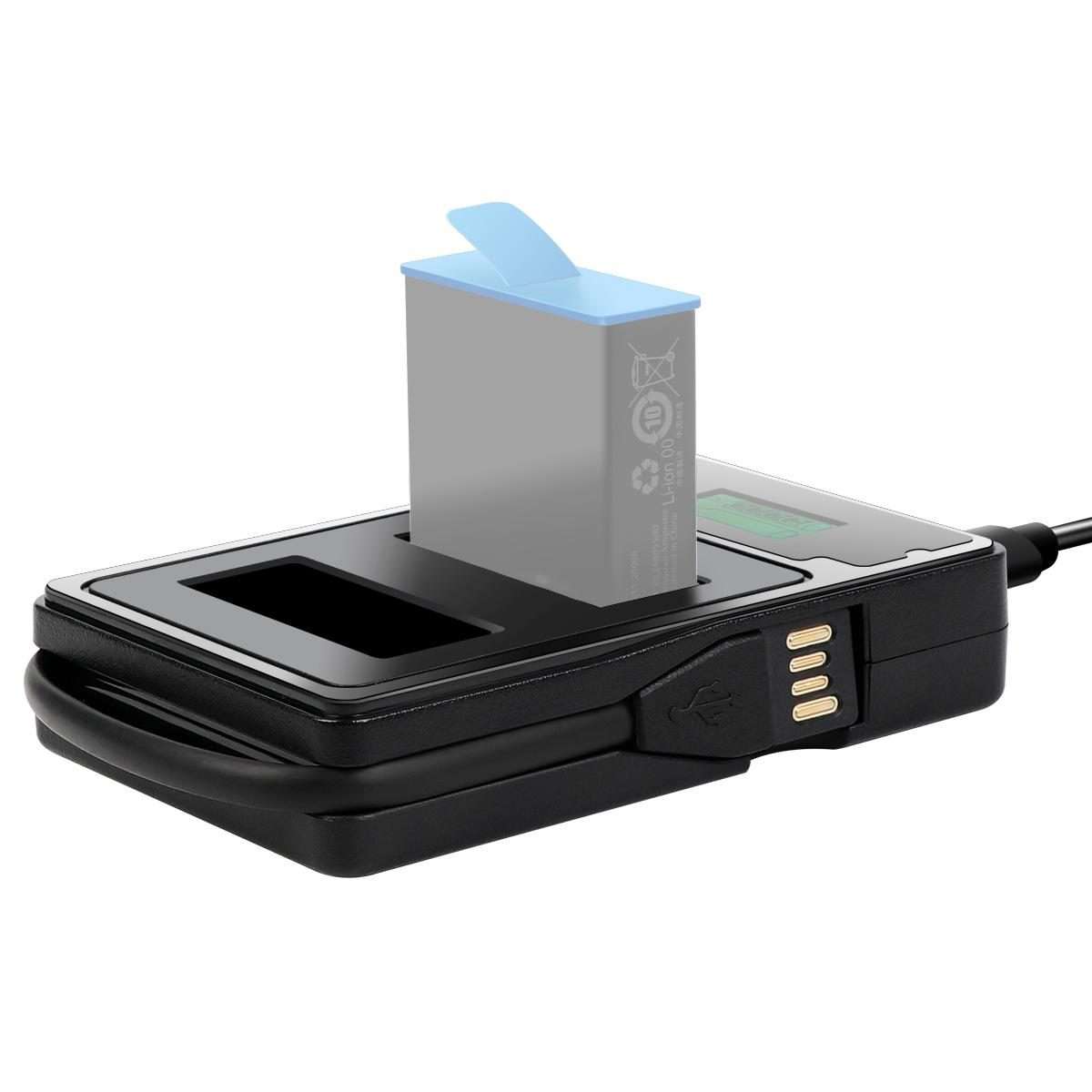 LCD Screen Dual Batteries Charger with Displays Charging Capacity for GoPro HERO9 Blac ... (Black)