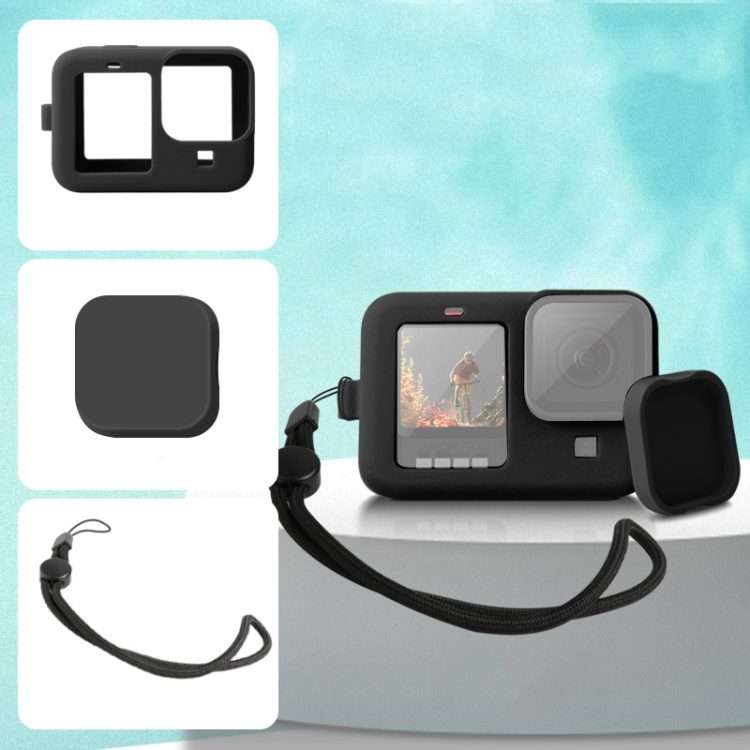 For GoPro HERO10 Black / HERO9 Black Silicone Protective Case Cover with Wrist Strap & ... (Black)