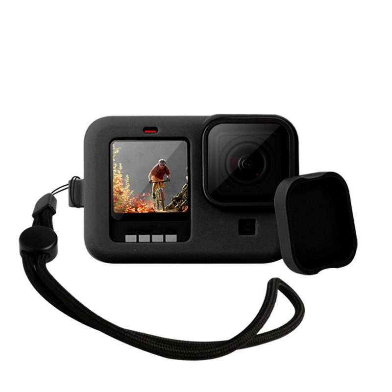 For GoPro HERO10 Black / HERO9 Black Silicone Protective Case Cover with Wrist Strap & ... (Black)