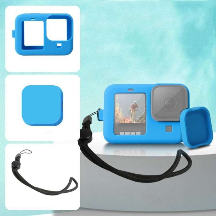 For GoPro HERO10 Black / HERO9 Black Silicone Protective Case Cover with Wrist Strap & ... (Blue)