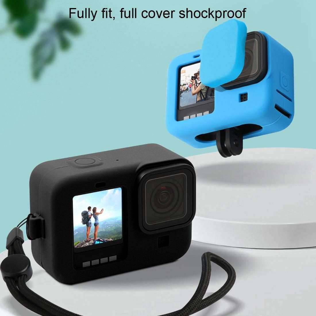 For GoPro HERO10 Black / HERO9 Black Silicone Protective Case Cover with Wrist Strap & ... (Blue)
