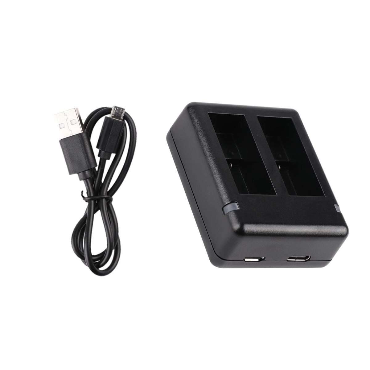 USB Dual Batteries Charger with Cable & Indicator Light for GoPro HERO9 Black / HERO10 ... (Black)