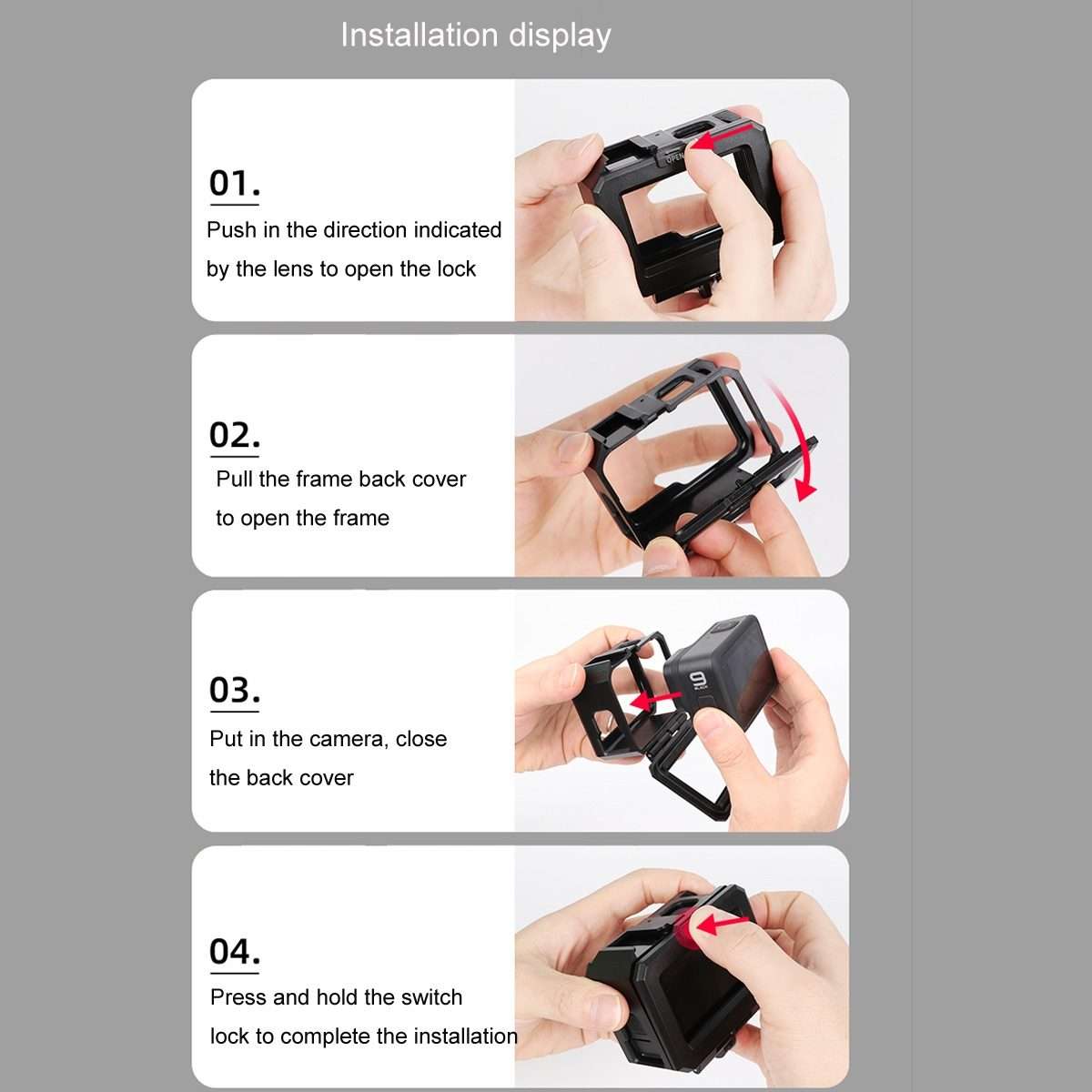 For GoPro HERO10 Black / HERO9 Black ABS Plastic Border Frame Mount Protective Case wi ... (Black)