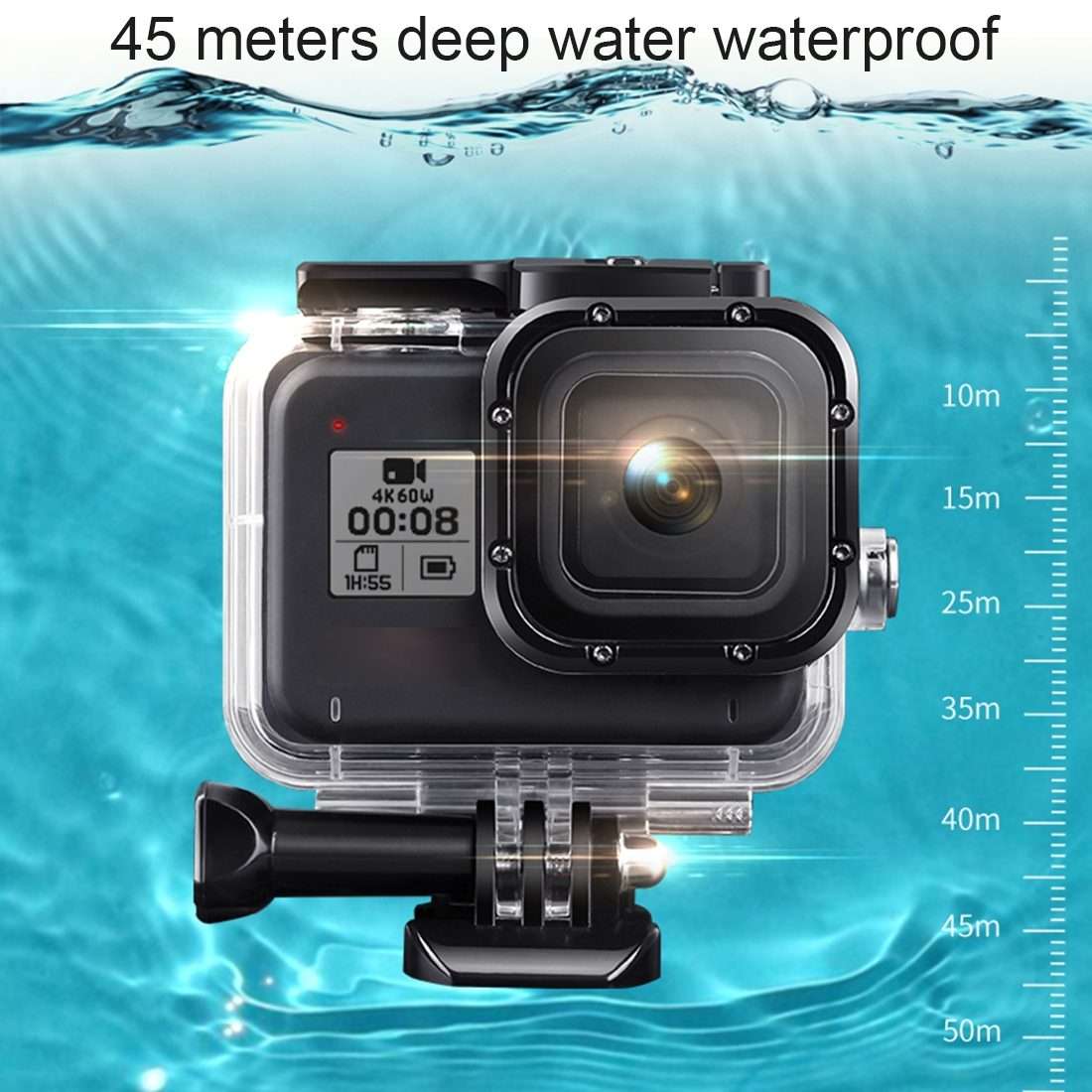 For GoPro HERO8 Black 45m Waterproof Housing Protective Case with Buckle Basic Mount & ... (Black)