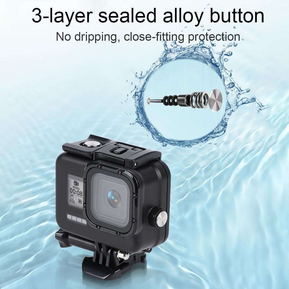 For GoPro HERO8 Black 45m Waterproof Housing Protective Case with Buckle Basic Mount & ... (Black)