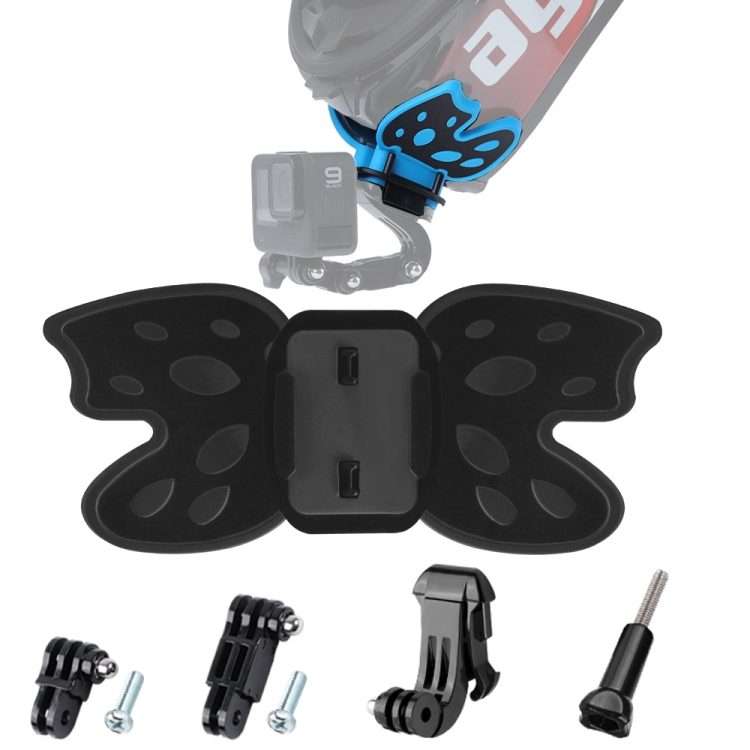 Butterfly Helmet Mount Adapter with 3-Way Pivot Arm & J-Hook Buckle & Long Screw for G ... (Black)