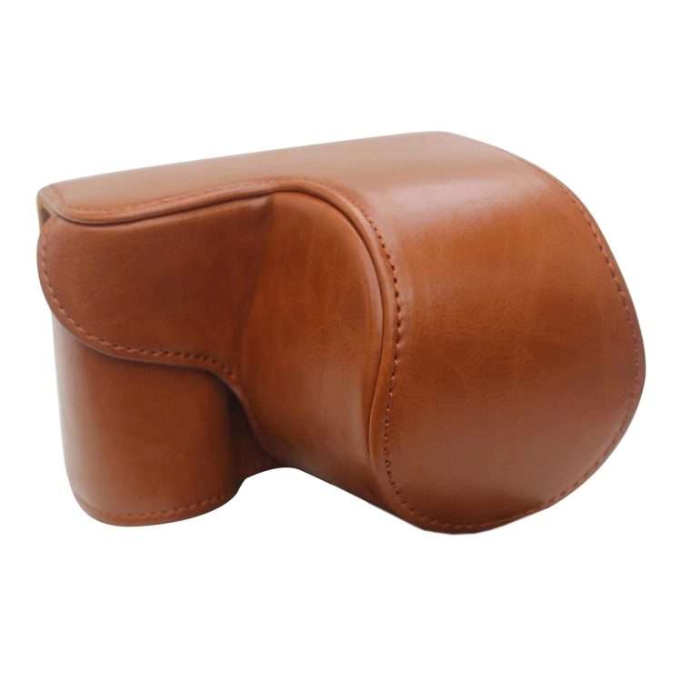 Full Body Camera PU Leather Case Bag for Sony ZV-E10 (Brown)
