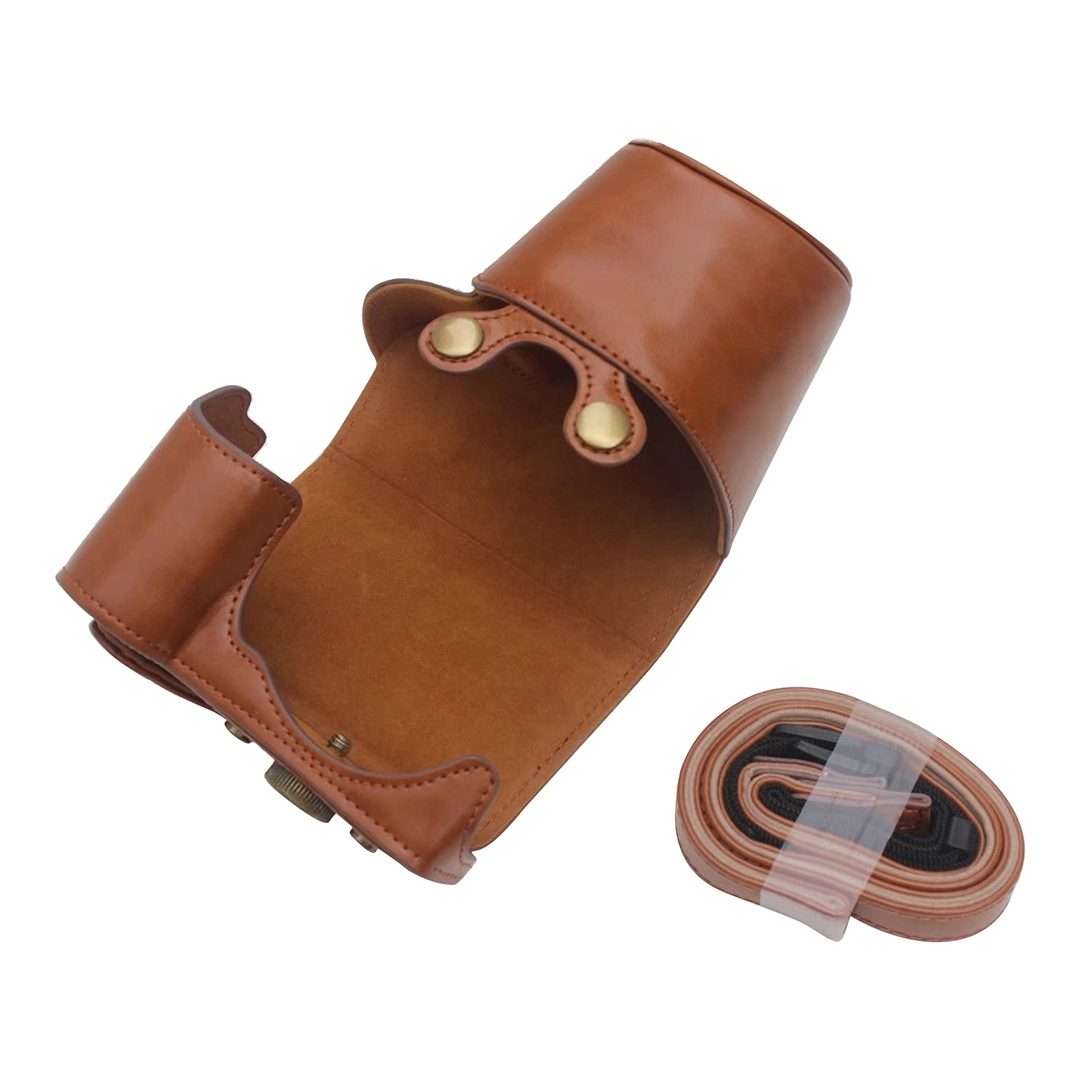 Full Body Camera PU Leather Case Bag for Sony ZV-E10 (Brown)