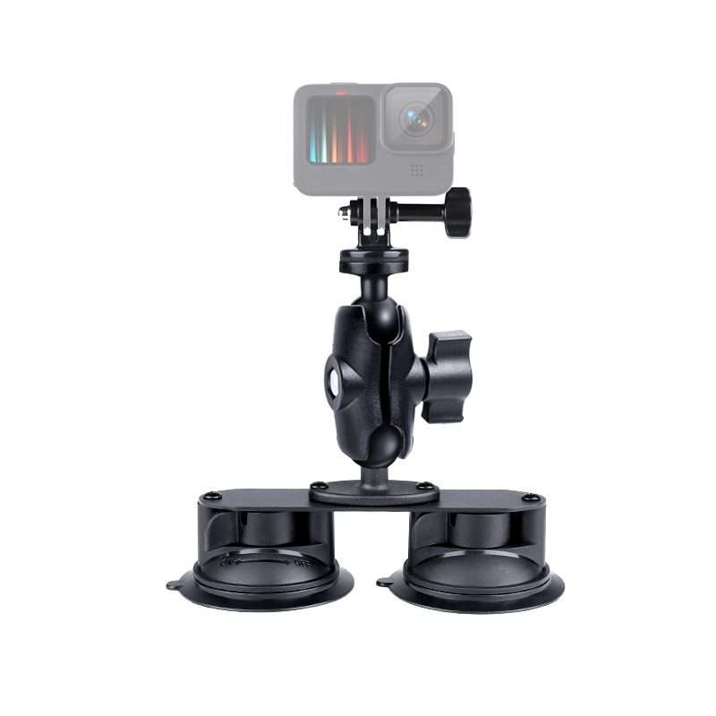 Dual Suction Cup Mount Holder with Tripod Adapter & Screw & Phone Clamp & Anti-lost Si ... (Black)