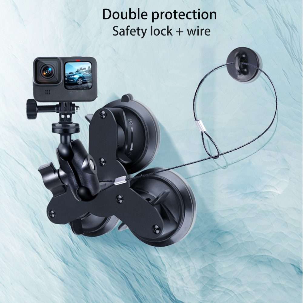 Dual Suction Cup Mount Holder with Tripod Adapter & Screw & Phone Clamp & Anti-lost Si ... (Black)