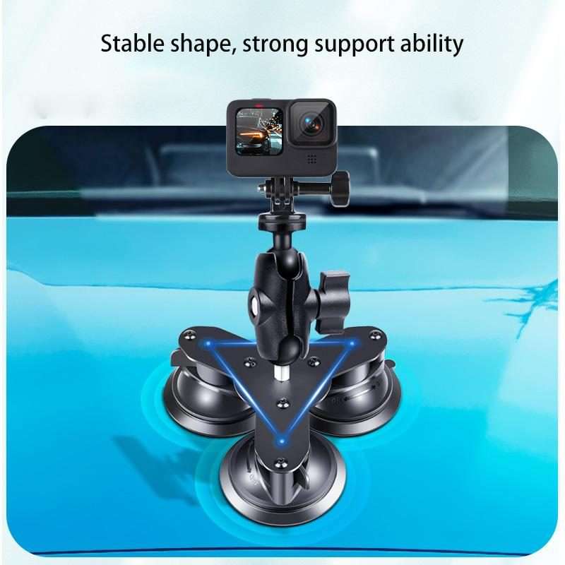 Dual Suction Cup Mount Holder with Tripod Adapter & Screw & Phone Clamp & Anti-lost Si ... (Black)