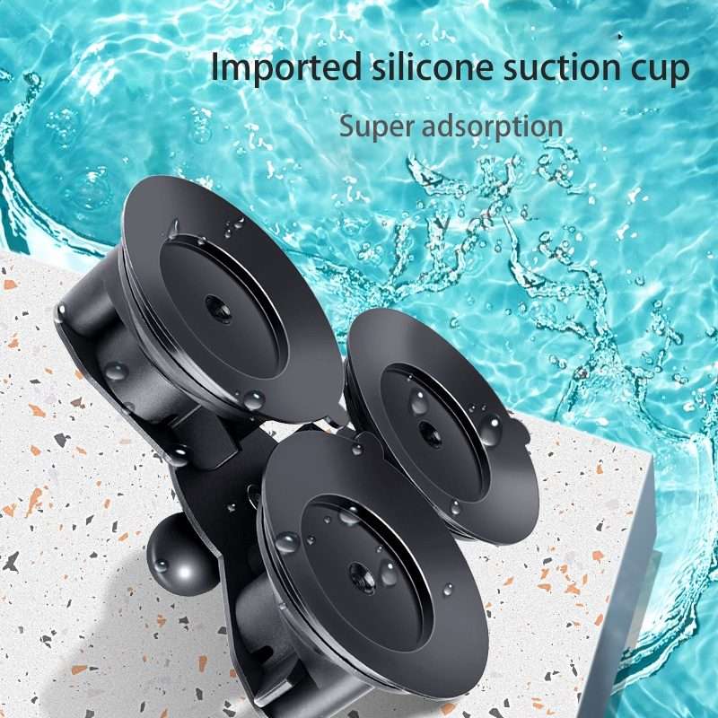 Dual Suction Cup Mount Holder with Tripod Adapter & Screw & Phone Clamp & Anti-lost Si ... (Black)
