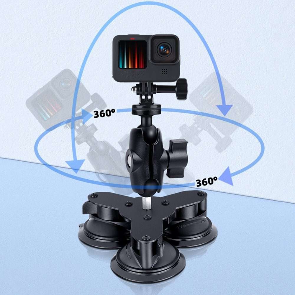 Dual Suction Cup Mount Holder with Tripod Adapter & Screw & Phone Clamp & Anti-lost Si ... (Black)