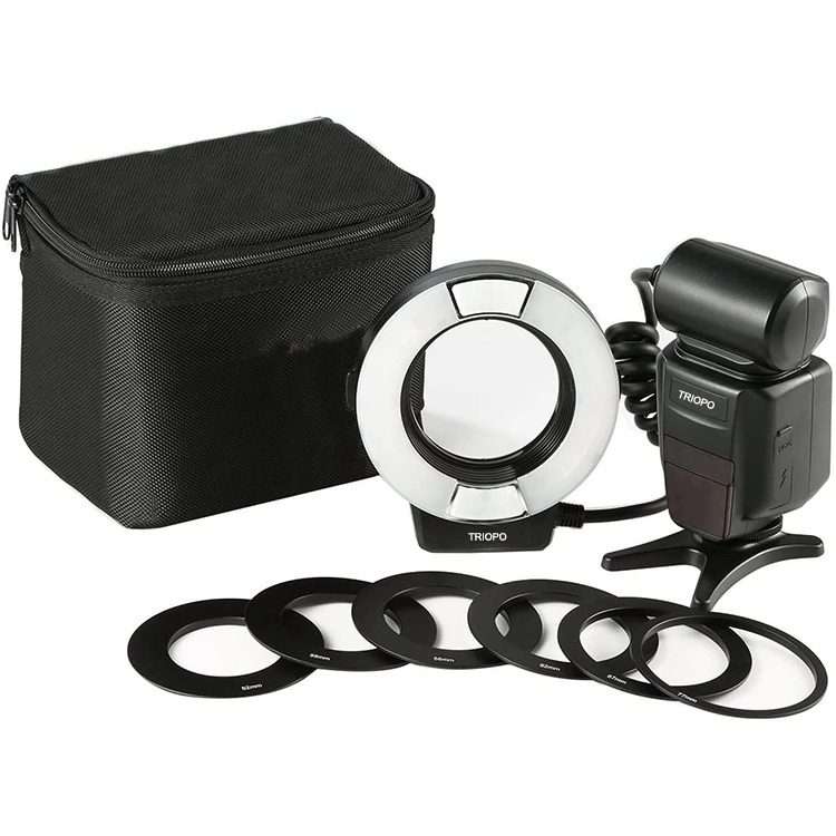 TRIOPO TR-15EX Macro Ring TTL Flash Light with 6 Different Size Adapter Rings For Niko ... (Black)