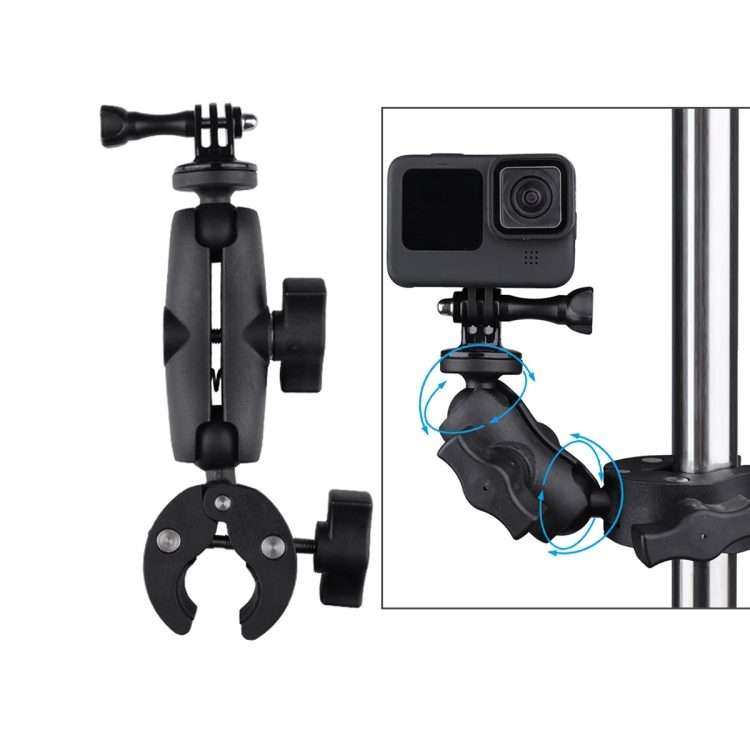 Extended Version 360 Rotation Adjustable Action Camera Clamp Plier Base Holder (Black)