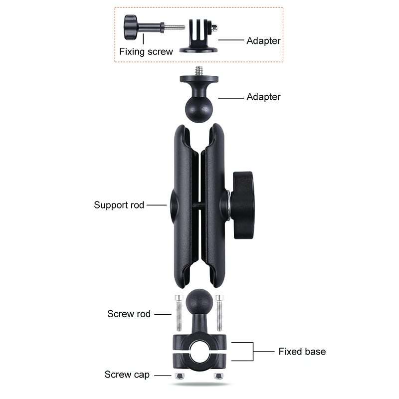 21mm Ballhead Car Front Seat Handlebar Fixed Mount Holder with Tripod Adapter & Screw & Phone Clam
