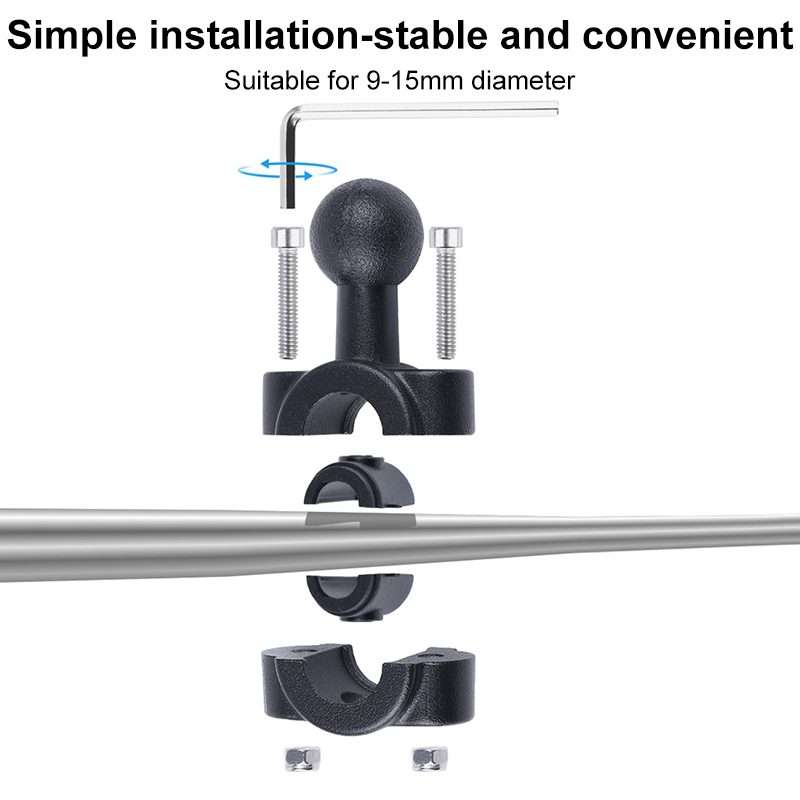 21mm Ballhead Car Front Seat Handlebar Fixed Mount Holder with Tripod Adapter & Screw & Phone Clam