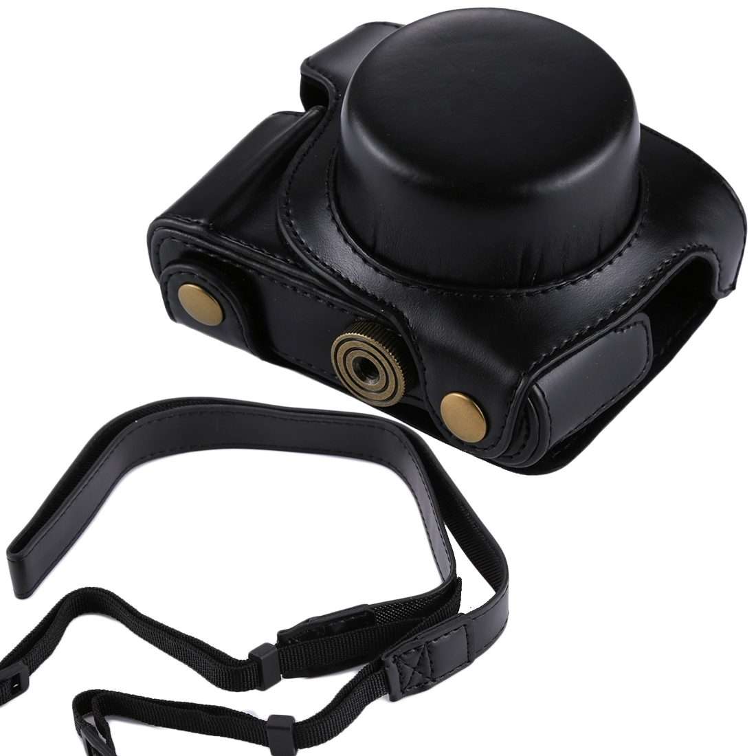 Full Body Camera PU Leather Camera Case Bag with Strap for Panasonic Lumix GF7 / GF8 ... (Black)