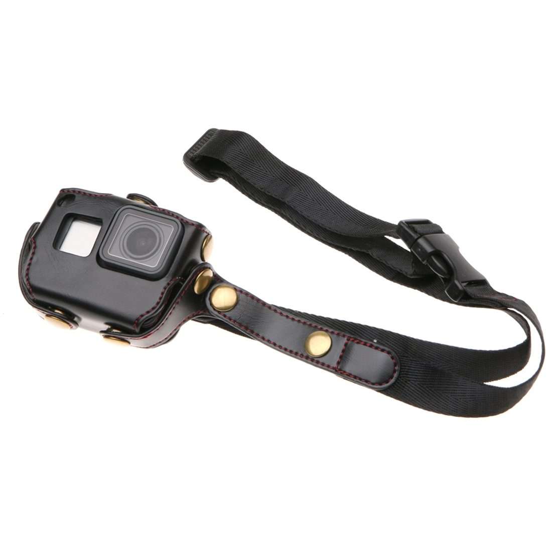 For GoPro HERO7 Black /6 /5 PU Leather Housing Case with Neck Strap & Buttons(Black)