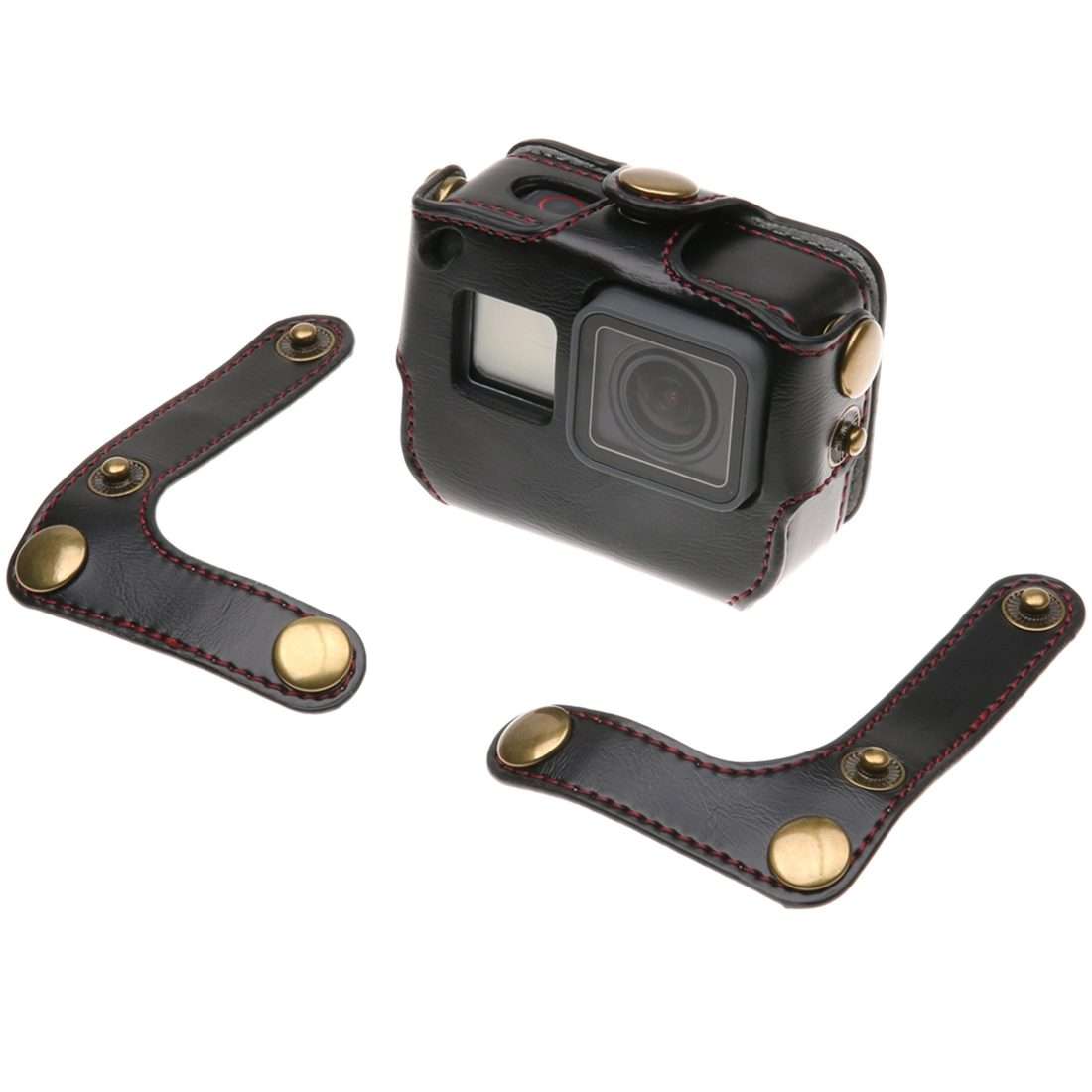For GoPro HERO7 Black /6 /5 PU Leather Housing Case with Neck Strap & Buttons(Black)