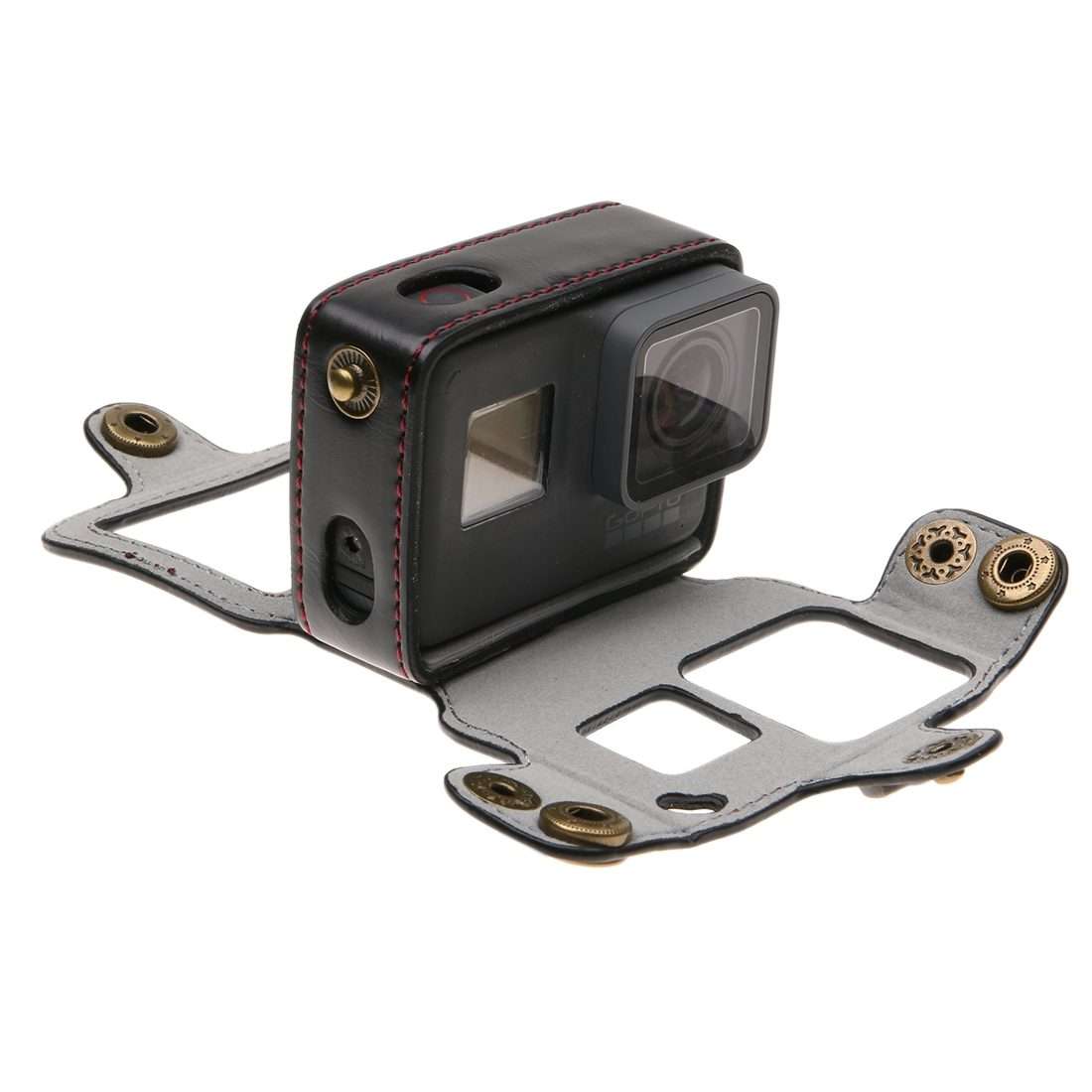 For GoPro HERO7 Black /6 /5 PU Leather Housing Case with Neck Strap & Buttons(Black)
