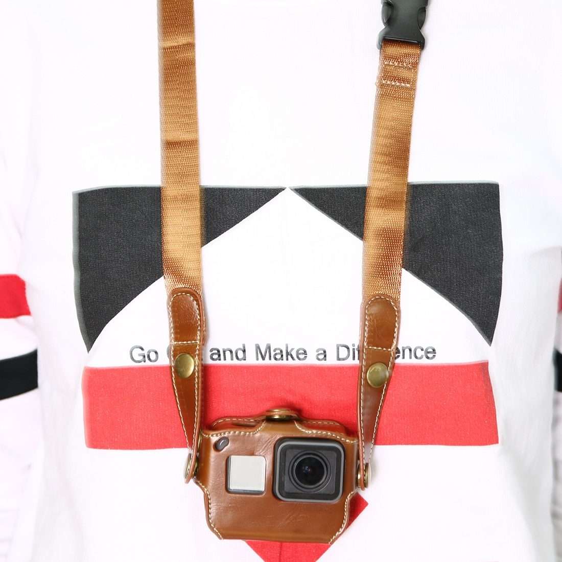 For GoPro HERO7 Black /6 /5 PU Leather Housing Case with Neck Strap & Buttons(Coffee)